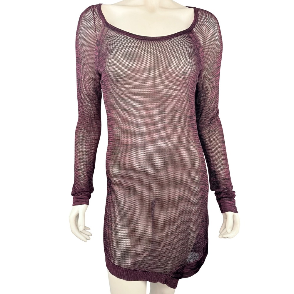 Rock & Republic Tunic Top Womens XL Pink Mesh Sheer Long Sleeve Scoop Neck